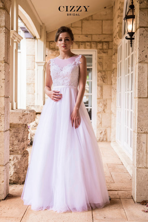Simple Wedding or Debutante Gown Tuille A-line Bridal Dress CZ