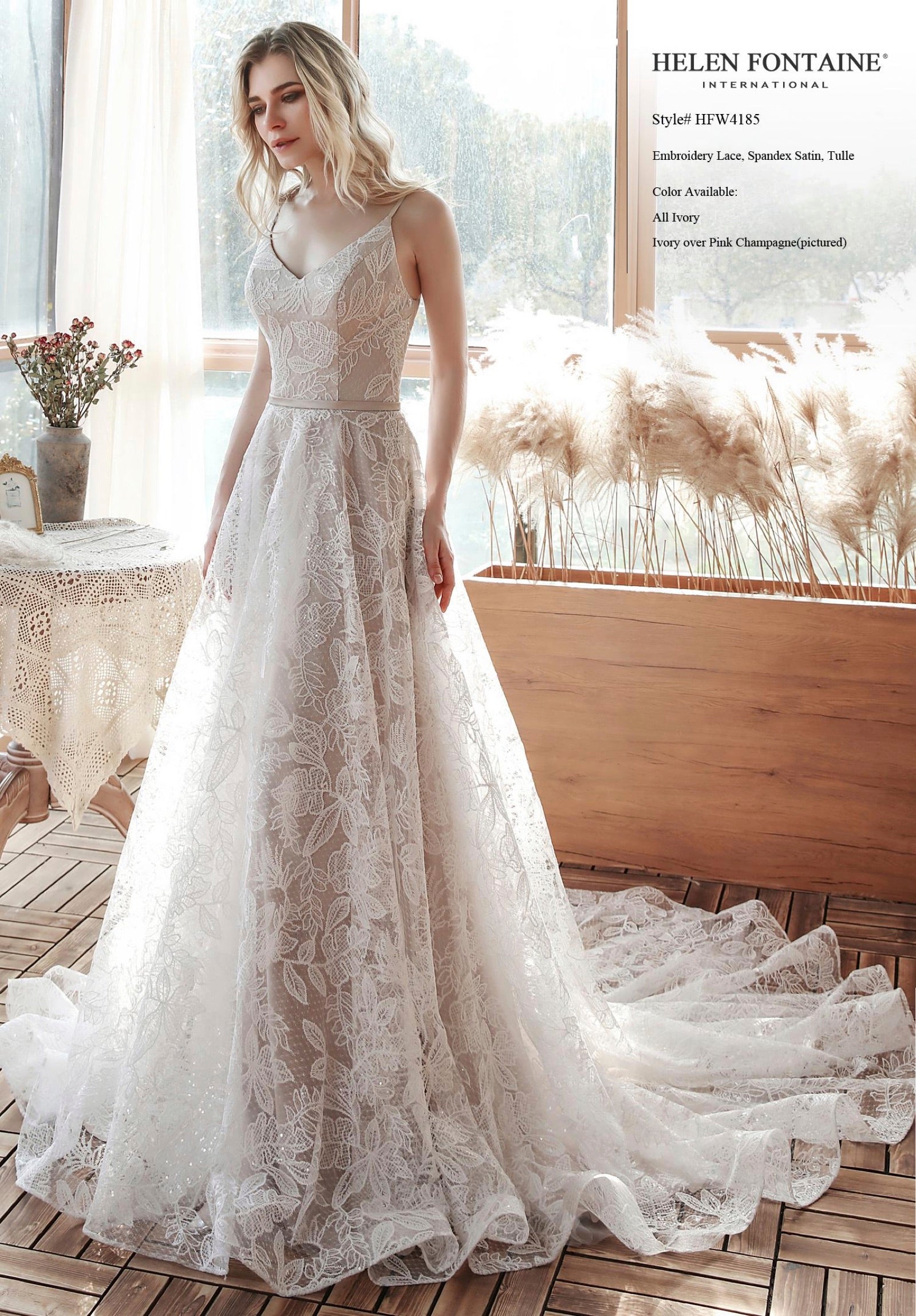 A-Line Lace Bridal Gown with Full Skirt by Helen Fontaine HFW4185 – Rendezvous Designs