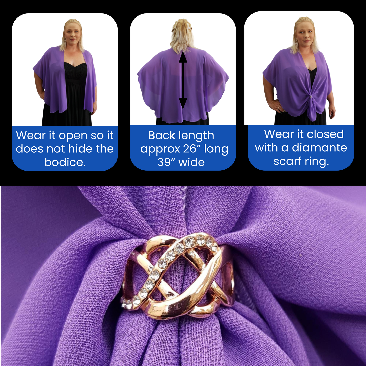 The U Wrap with Diamonte Scarf Ring Set (Lavender)