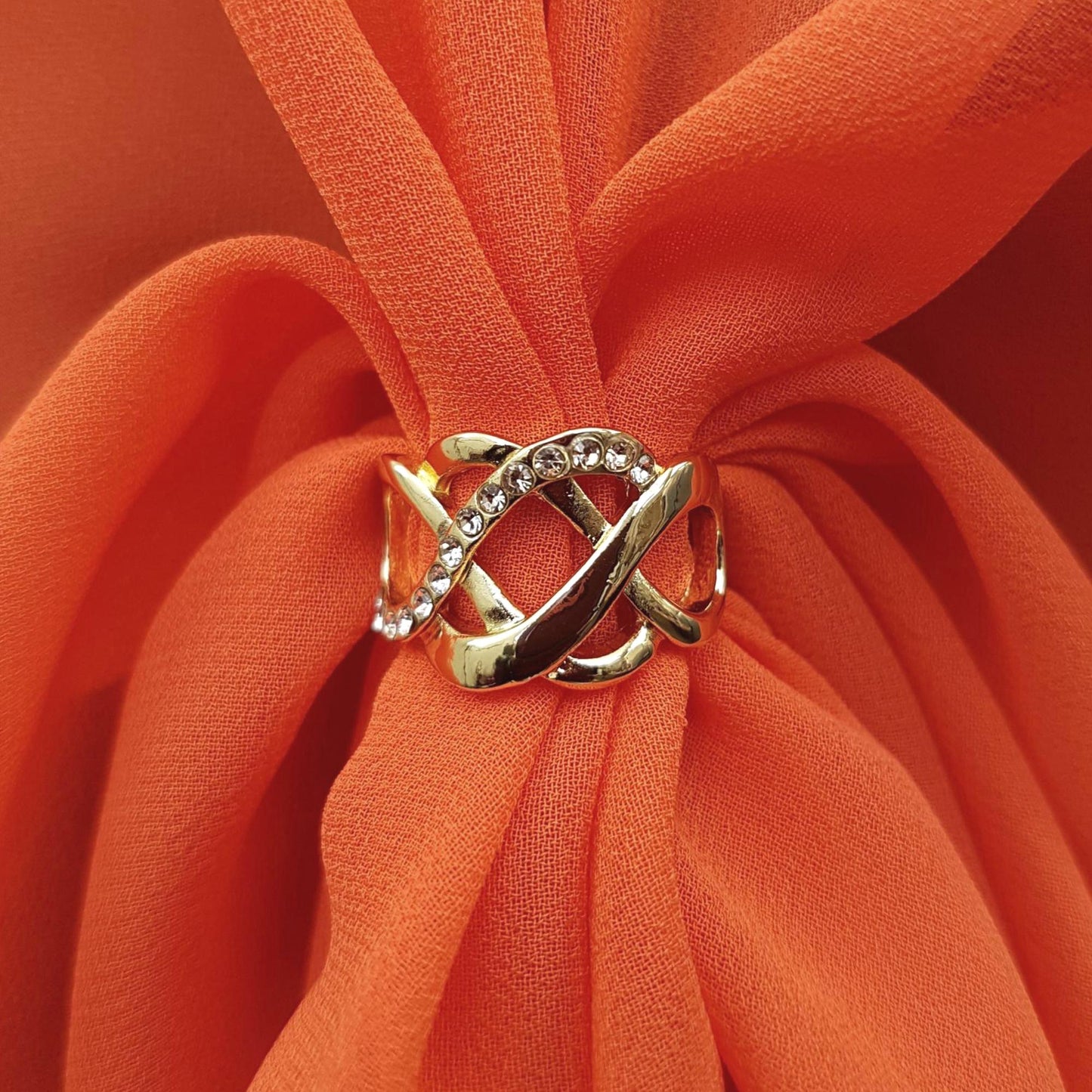 The U Wrap with Diamonte Scarf Ring Set (Orange)