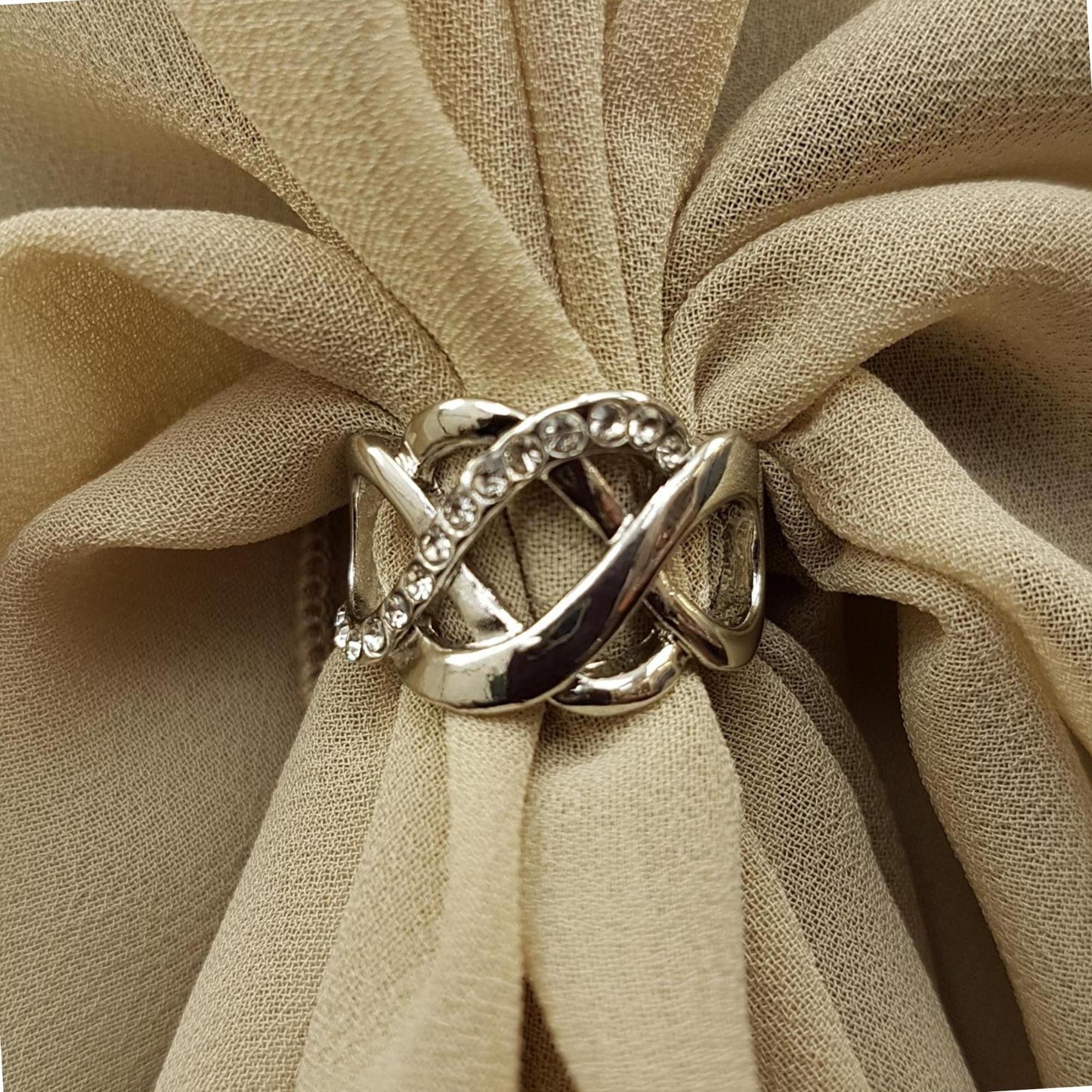 The U Wrap with Diamonte Scarf Ring Set (Sand)