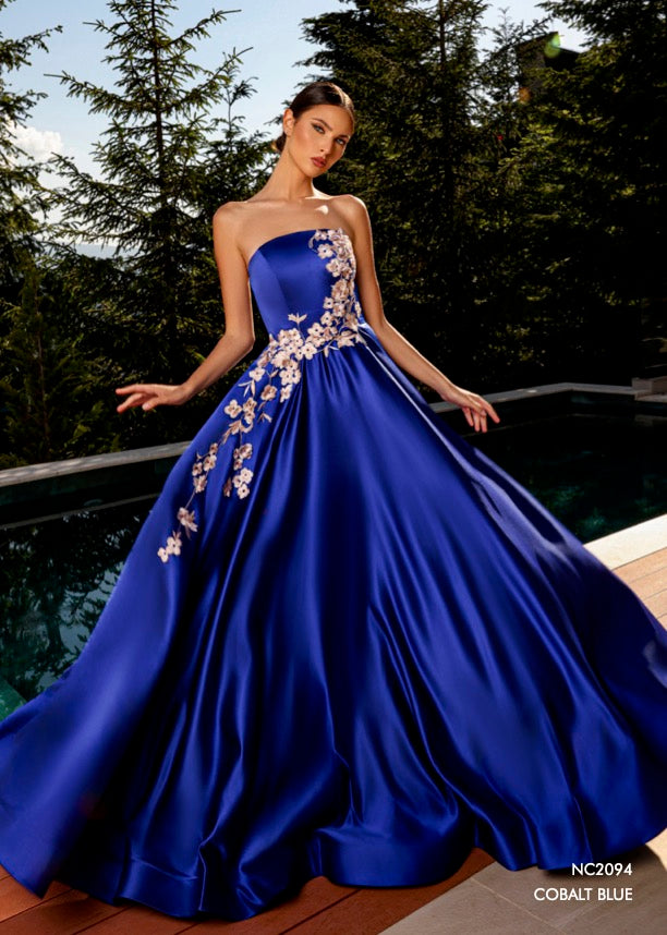 Strapless Graduation Gown with Full Skirt by Nicoletta NC2094 Rendezvous Designs Strapless Graduation Gown with Full Skirt by Nicoletta NC2094 Rendezvous Designs