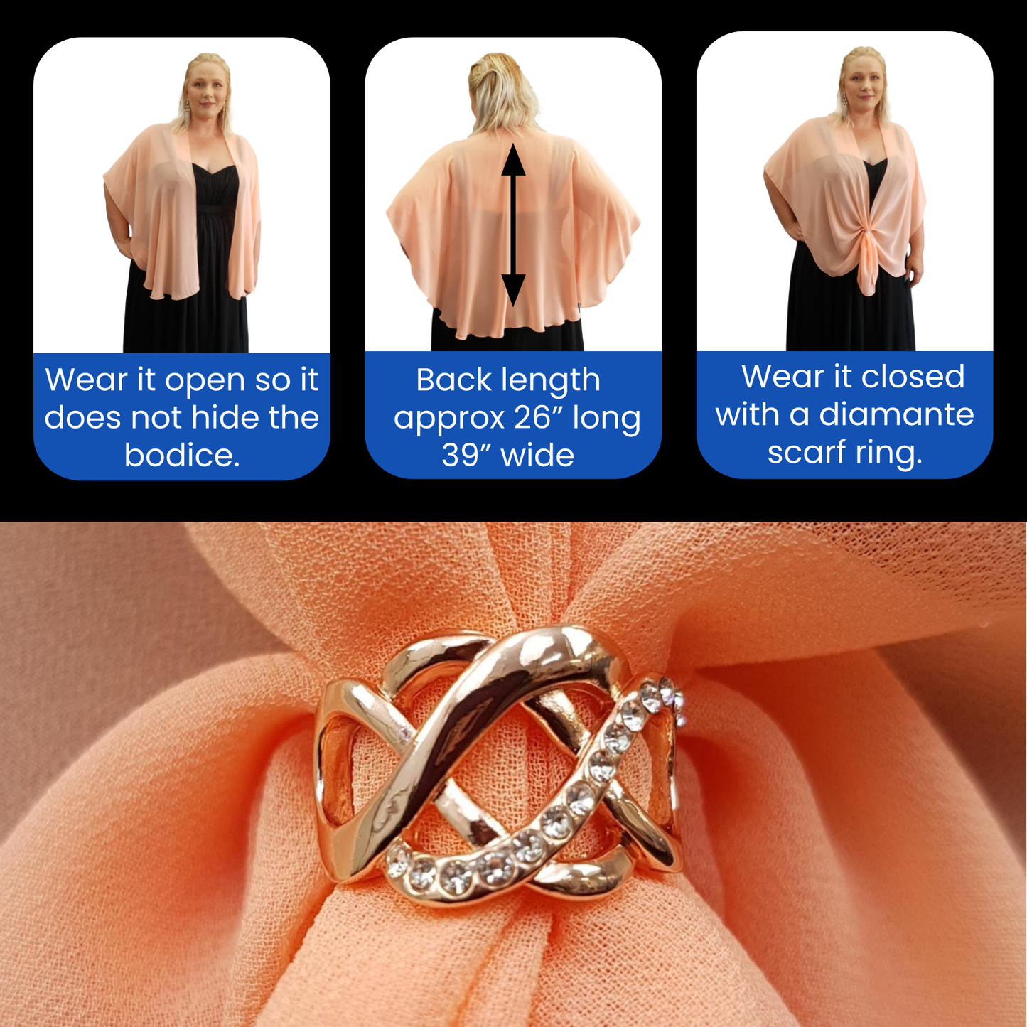 The U Wrap with Diamonte Scarf Ring Set (Apricot)