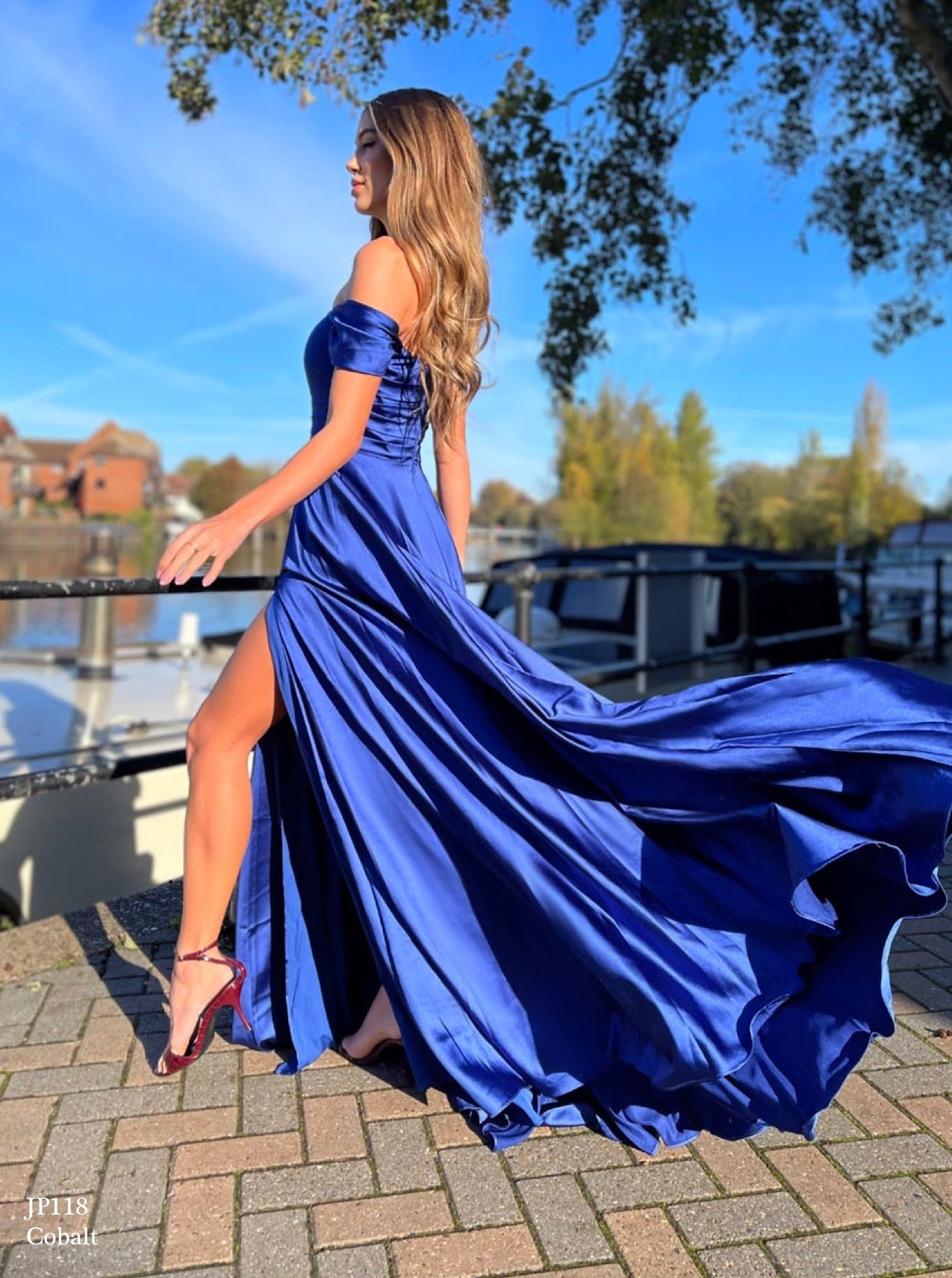 Ava Midi Dress Cobalt | Satin Evening Dress | SHEIKE