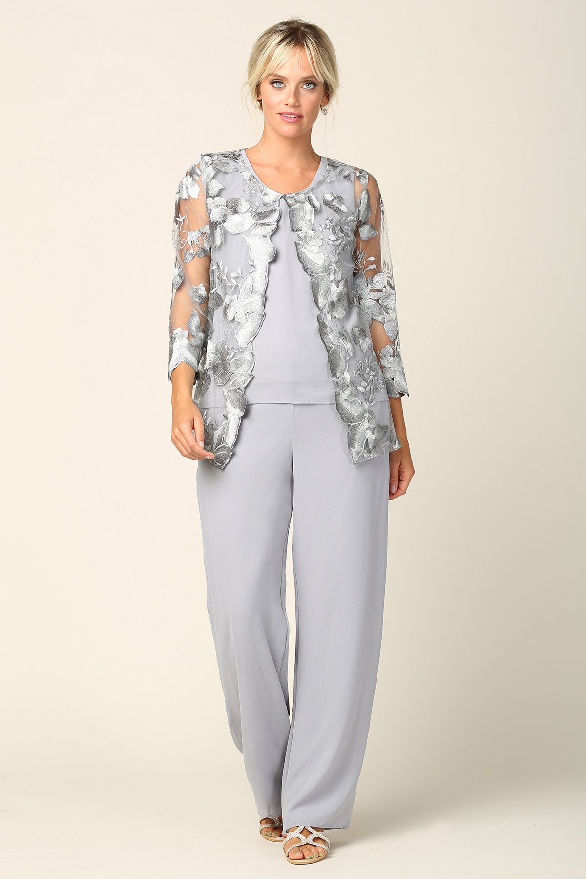 Bride Grey Pantsuit Wedding 3-Piece Wedding Mother Of Bride Pant