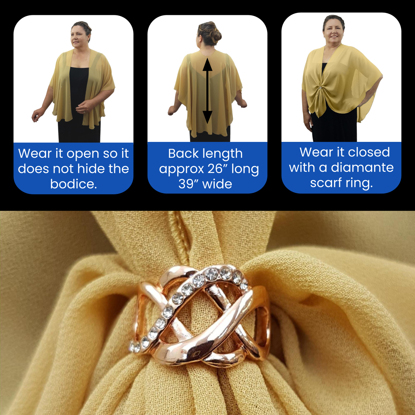 The U Wrap with Diamonte Scarf Ring Set (Old Gold)