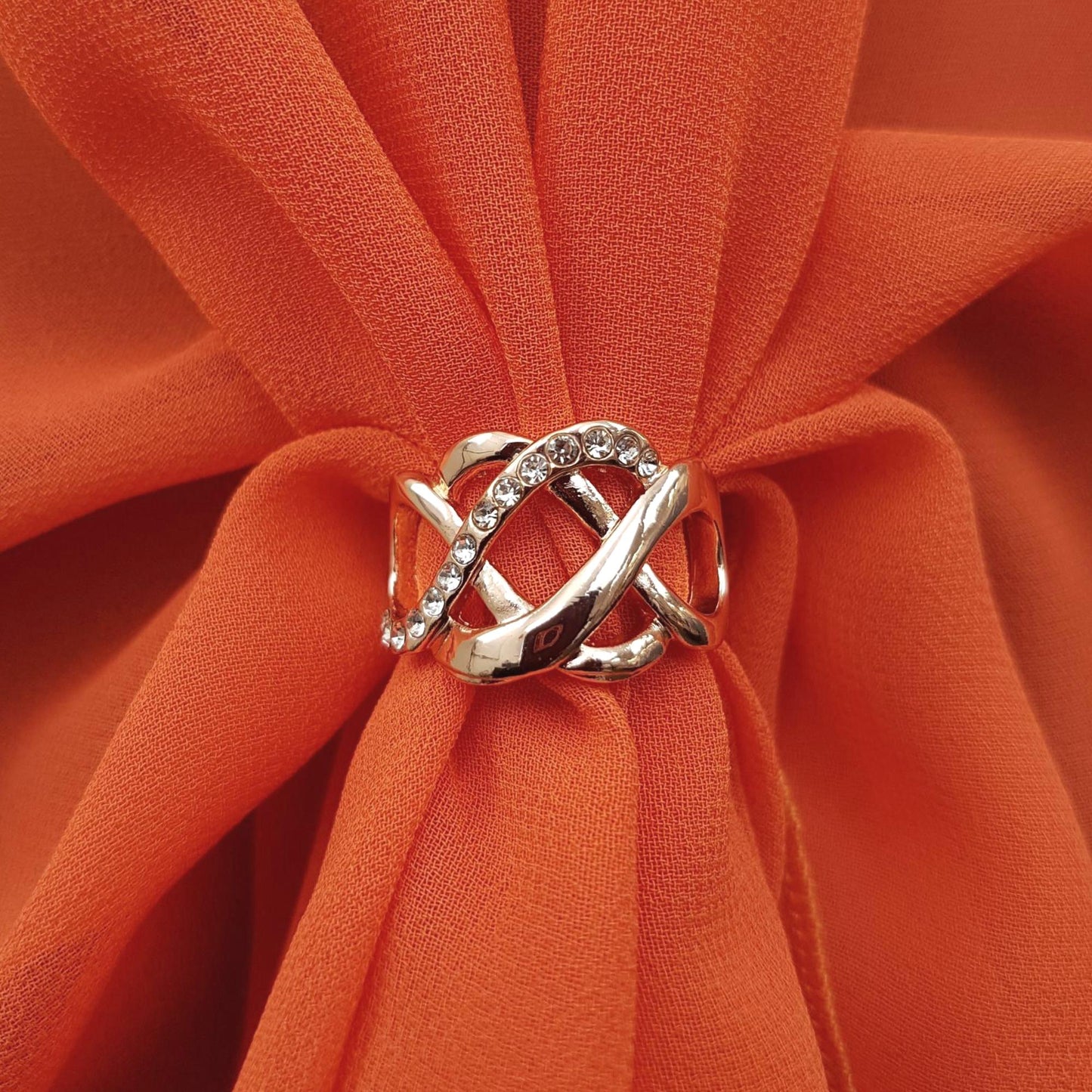 The U Wrap with Diamonte Scarf Ring Set (Orange)