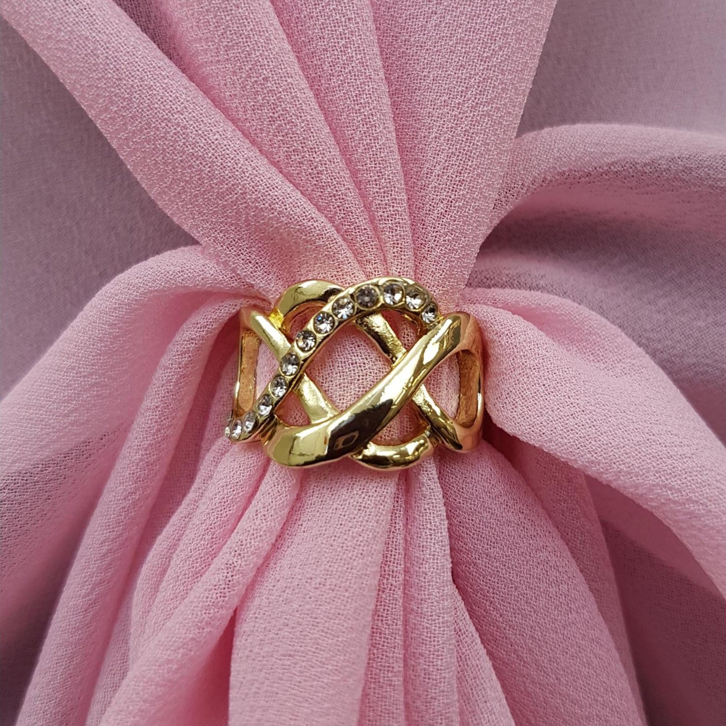 The U Wrap with Diamonte Scarf Ring Set (Pink)