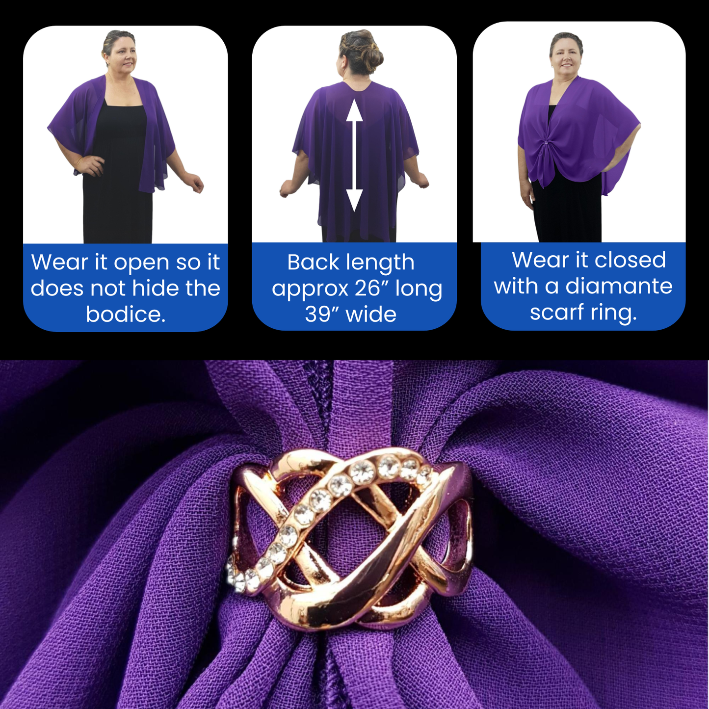 The U Wrap with Diamonte Scarf Ring Set (Purple)