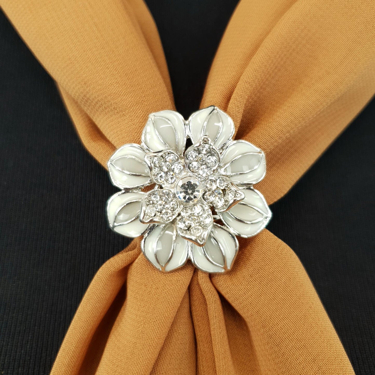 Silver Flower Triple Scarf Ring - (Small Rings) in Gift Box