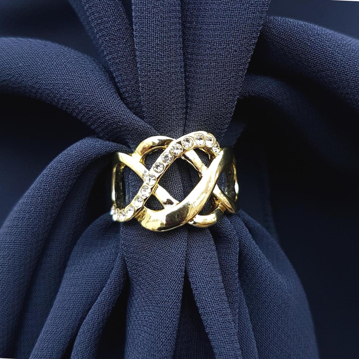 The U Wrap with Diamonte Scarf Ring Set (Navy)